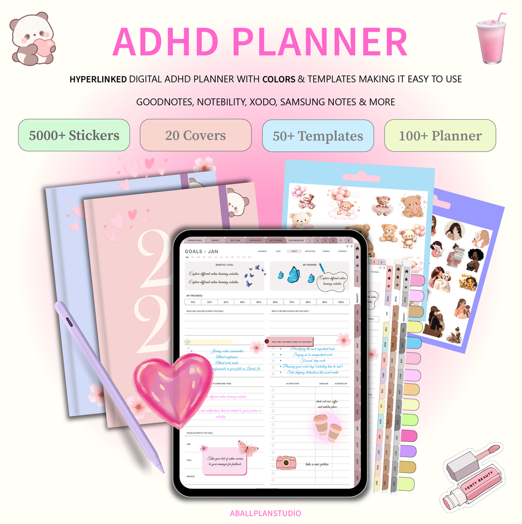 ADHD Digital Planner | Undated Goodnotes iPad Daily Weekly Monthly (Digital Download)