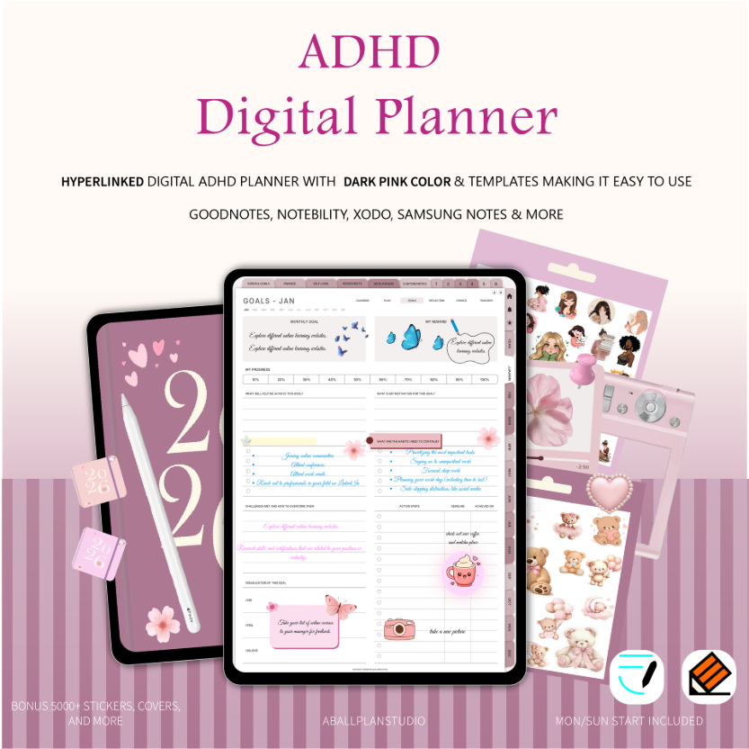 ADHD Digital Planner | Undated Goodnotes iPad Daily Weekly Monthly (Digital Download)