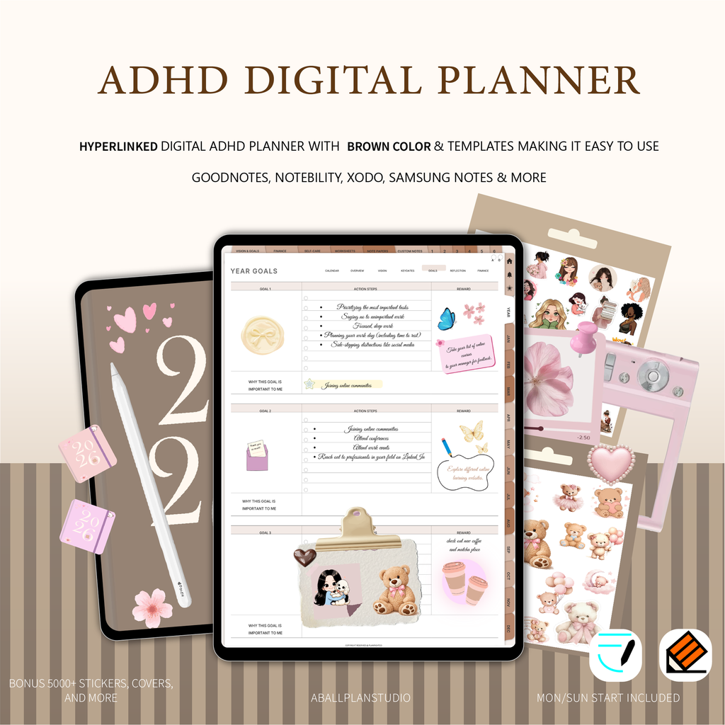ADHD Digital Planner | Undated Goodnotes iPad Daily Weekly Monthly (Digital Download)